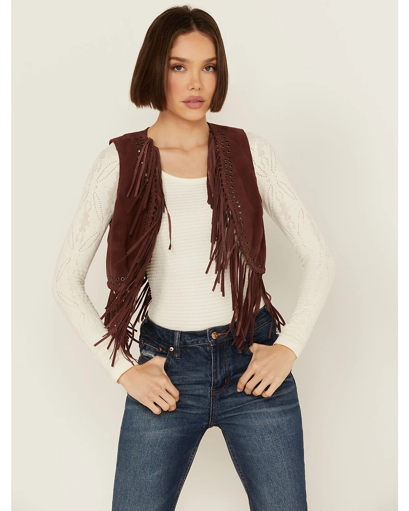 Shyanne Women's Short Fringe and Eyelet Suede Vest