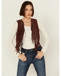Shyanne Women's Short Fringe and Eyelet Suede Vest