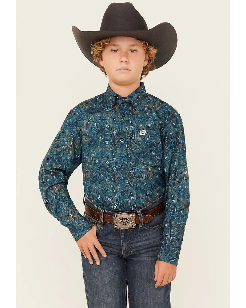 Cinch Boys' Paisley Print Long Sleeve Button-Down Western Shirt