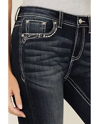 Grace LA Women's Dark Wash Mid Rise Geo Pocket Bootcut Stretch Denim Jeans