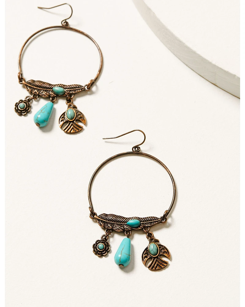 Shyanne Women's Mystic Skies Feather Hoop Charm Earrings
