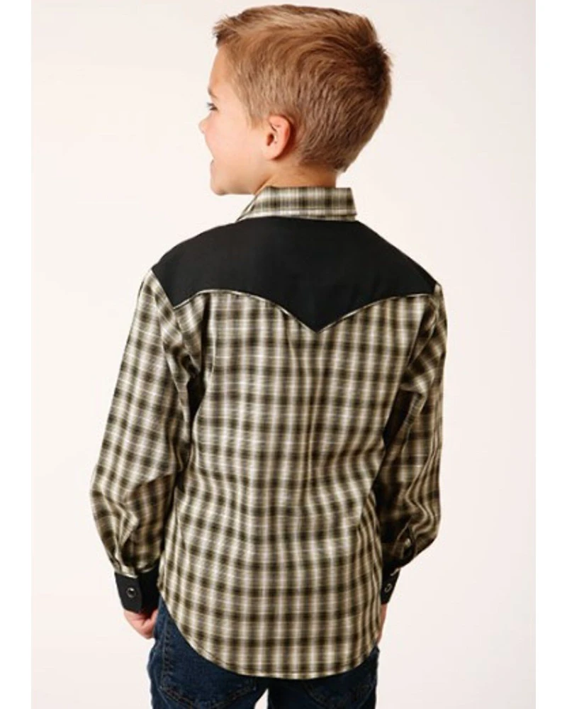 Roper Boys' Plaid Print Long Sleeve Snap Western Shirt