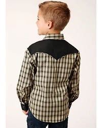 Roper Boys' Plaid Print Long Sleeve Snap Western Shirt