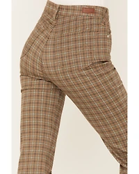 Cleo + Wolf Women's High Rise Plaid Print Flare Jeans