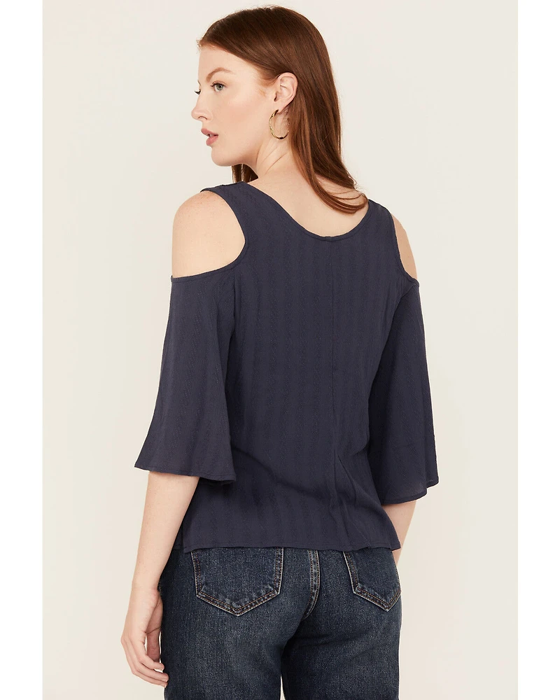 Shyanne Women's Solid Crochet Cold Shoulder Long Sleeve Shirt