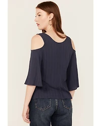 Shyanne Women's Solid Crochet Cold Shoulder Long Sleeve Shirt