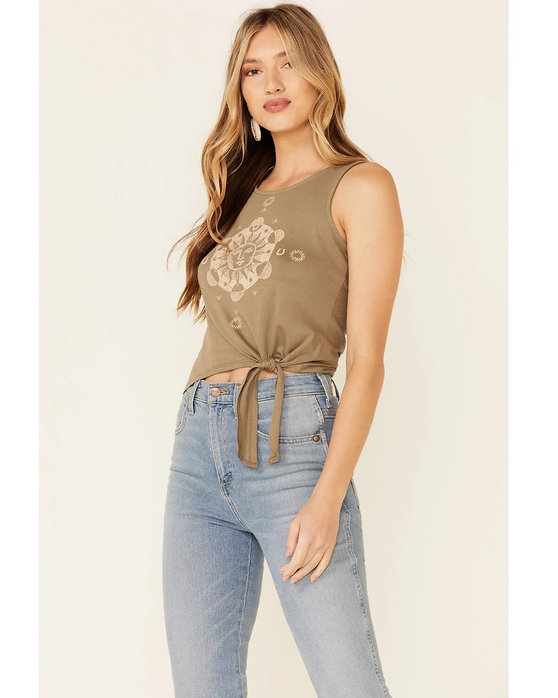 Shyanne Women's Sun & Moon Graphic Tie-Front Tank Top