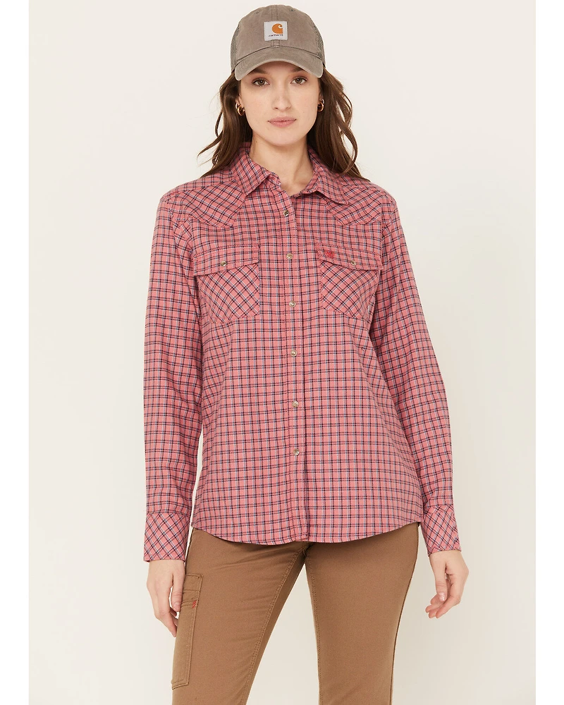 Ariat Women's Fire Resistant Plaid Print Long Sleeve Button Down Work Shirt