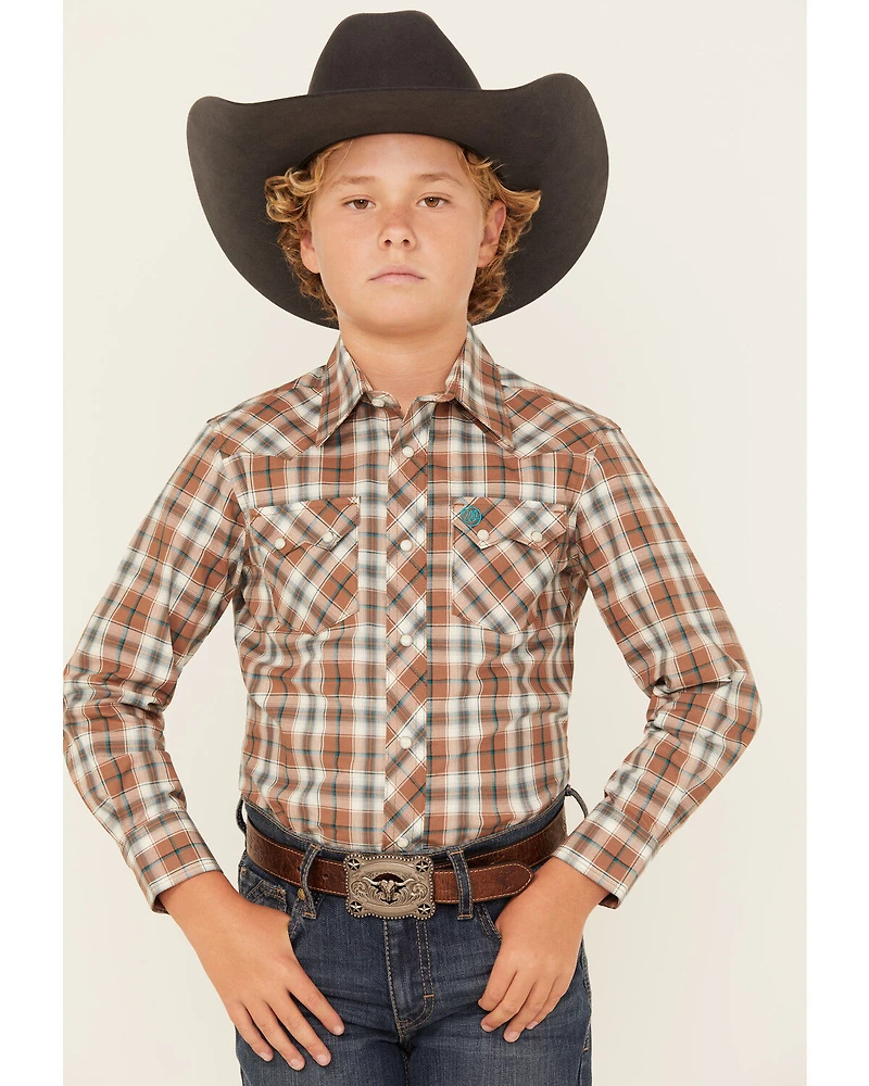 Wrangler Retro Boys' Plaid Print Long Sleeve Snap Western Shirt