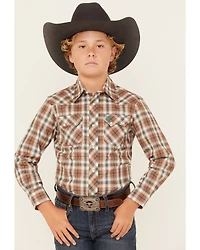Wrangler Retro Boys' Plaid Print Long Sleeve Snap Western Shirt
