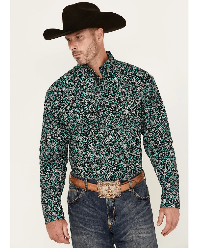 George Strait by Wrangler Men's Paisley Print Long Sleeve Button-Down Stretch Western Shirt