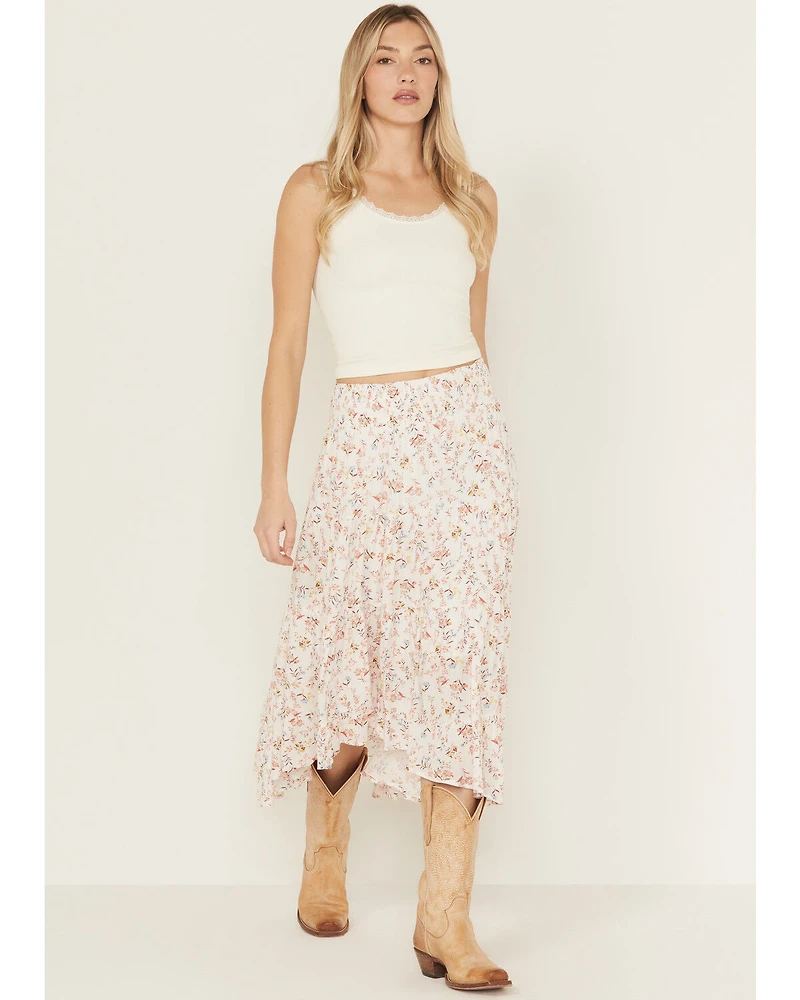 Wild Moss Women's Floral Print High-Low Midi Skirt