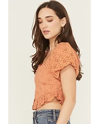 Rock & Roll Denim Eyelet Puff Sleeve Shirt