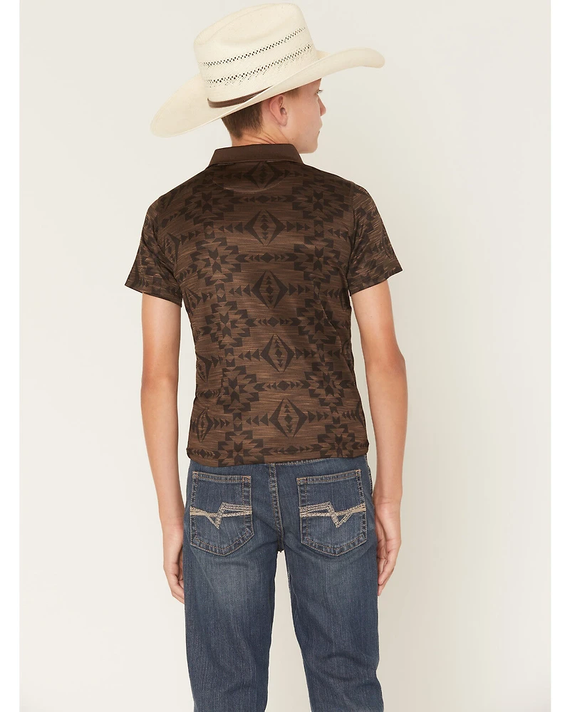 RANK 45® Boys' Tonal Southwestern Short Sleeve Button-Down Polo Shirt
