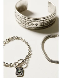 Shyanne Women's 3-Piece Silver Wide Cuff Chain & Evil Eye Charm Bracelet Set