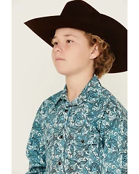 Rock & Roll Denim Boys' Paisley Print Long Sleeve Pearl Snap Stretch Western Shirt