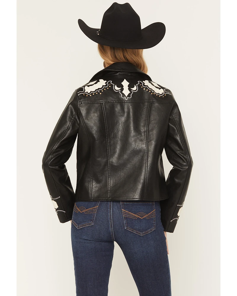 Stoosh Women's Embellished Faux Leather Jacket