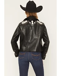 Stoosh Women's Embellished Faux Leather Jacket