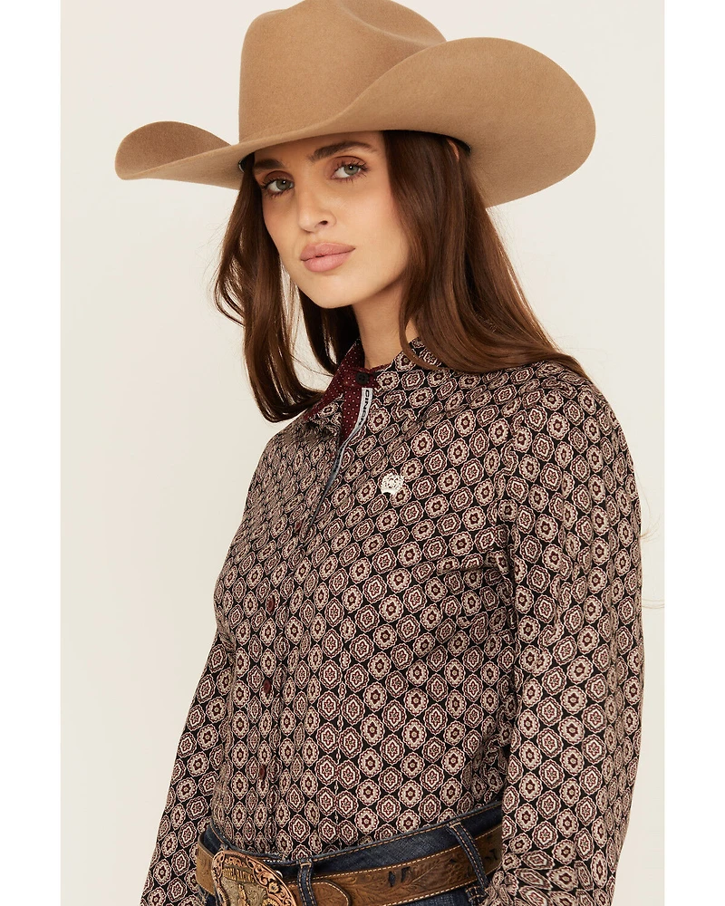 Cinch Women's Medallion Print Long Sleeve Button-Down Western Shirt