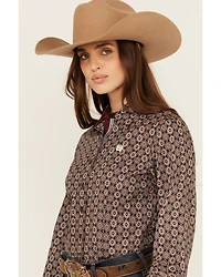 Cinch Women's Medallion Print Long Sleeve Button-Down Western Shirt