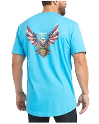 Ariat Men's Heather Turquoise Rebar Cotton Strong American Raptor Graphic Work T-Shirt