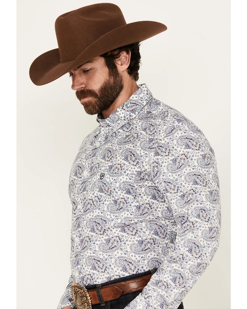 Rock & Roll Denim Men's Paisley Print Long Sleeve Button-Down Stretch Western Shirt