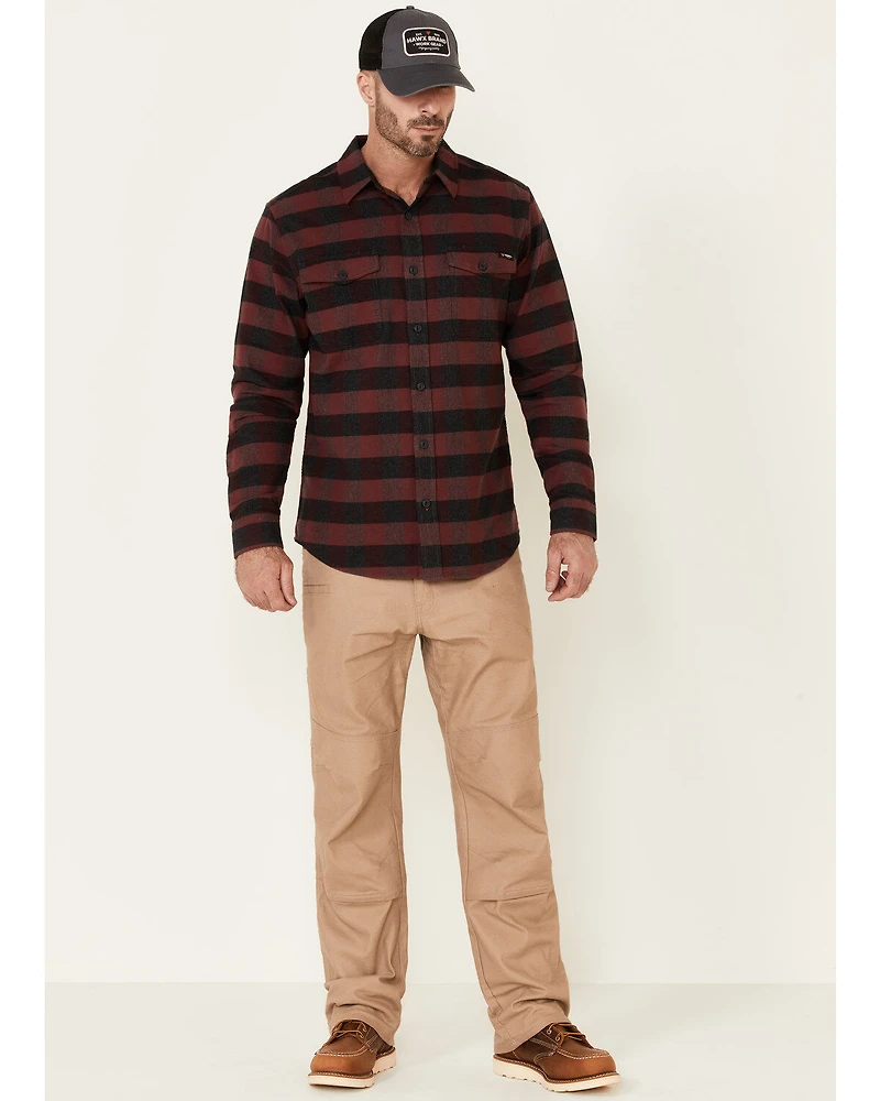 Hawx Men's Dark Red Harris Stretch Plaid Flannel Long Sleeve Button Down Work Shirt