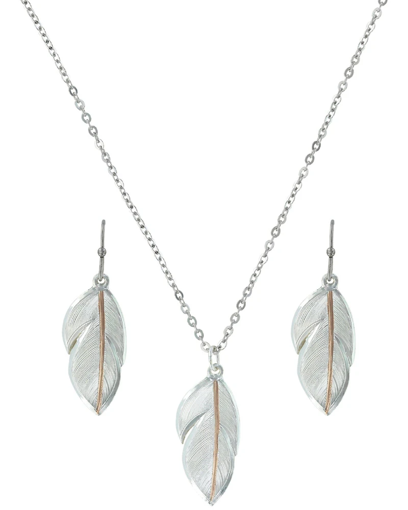 Montana Silversmiths Women's Downy Feather Necklace & Earrings Jewelry Set