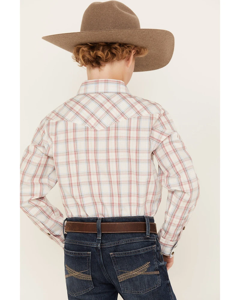 Cody James Boys' Plaid Print Long Sleeve Snap Western Shirt