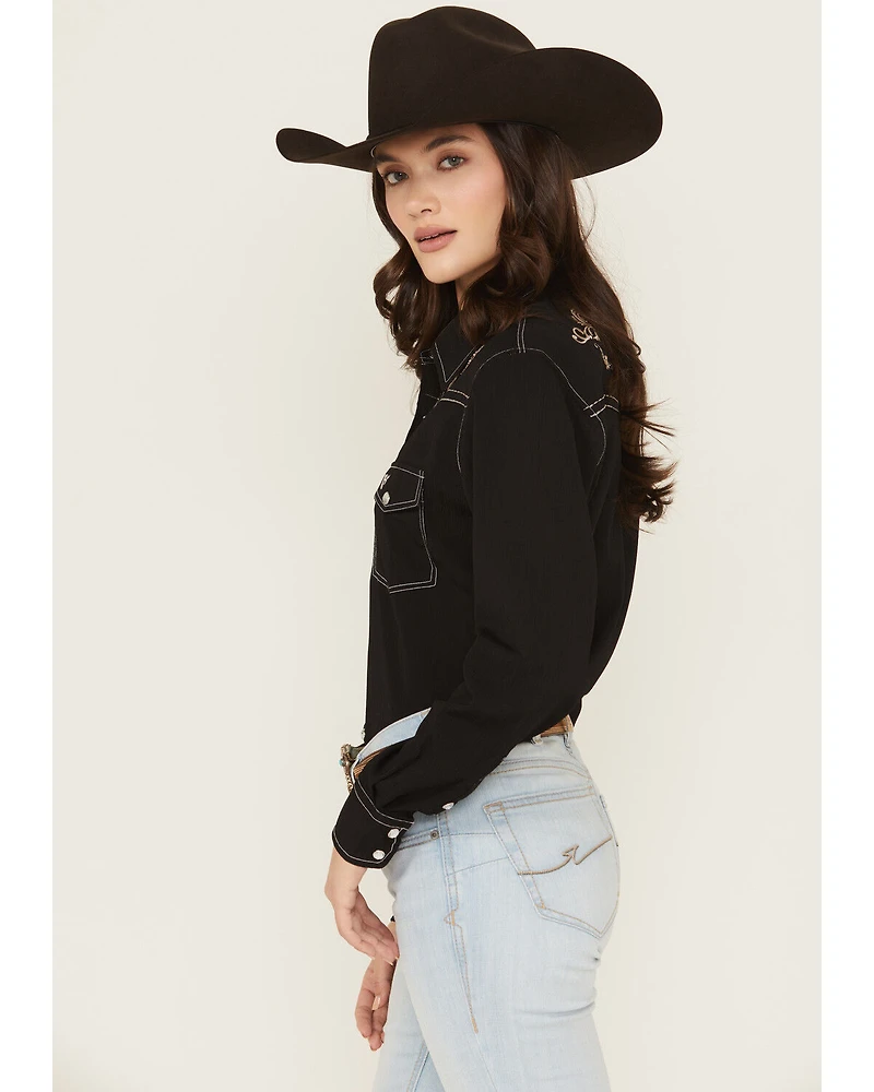 Cowgirl Hardware Women's Floral Embroidered Long Sleeve Snap Western Shirt