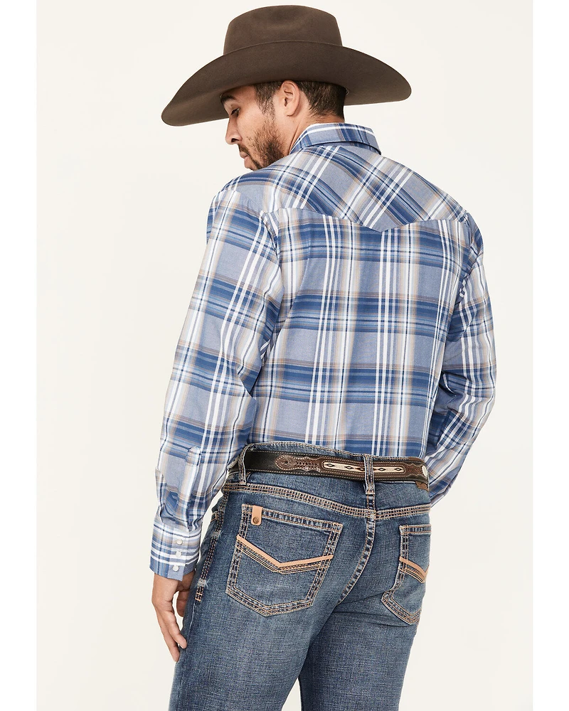 Ely Walker Men's Plaid Print Long Sleeve Snap Western Shirt