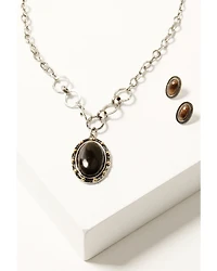 Shyanne Women's Heritage Valley Brown Agate Pendant Jewelry Set - 2 Piece