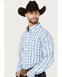 George Strait By Wrangler Men's Plaid Print Long Sleeve Button-Down Stretch Western Shirt