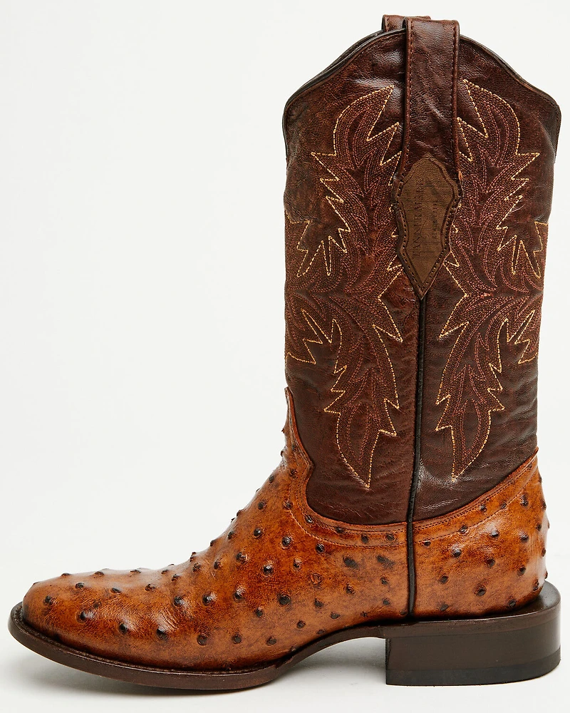 Tanner Mark Men's Ostrich Print Western Boots - Broad Square Toe