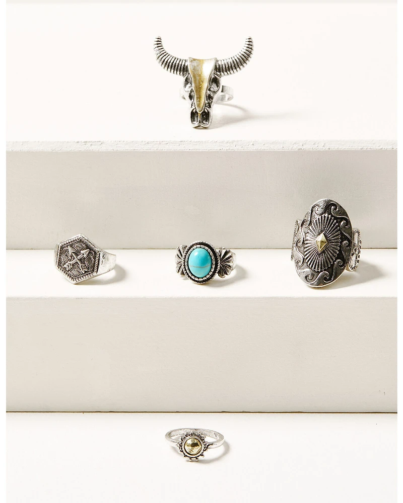 Shyanne Women's Cactus Rose Longhorn 5-Piece Ring Set