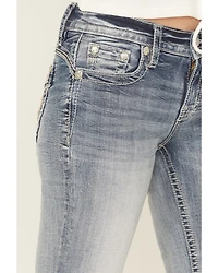 Miss Me Women's Light Wash Mid Rise Floral Embroidered 34" Bootcut Stretch Denim Jeans