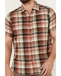 North River Men's Earth Crosshatch Large Plaid Short Sleeve Button Down Western Shirt