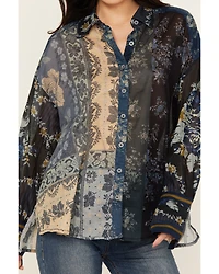 Free People Women's Flower Patch Long Sleeve Button-Down Blouse