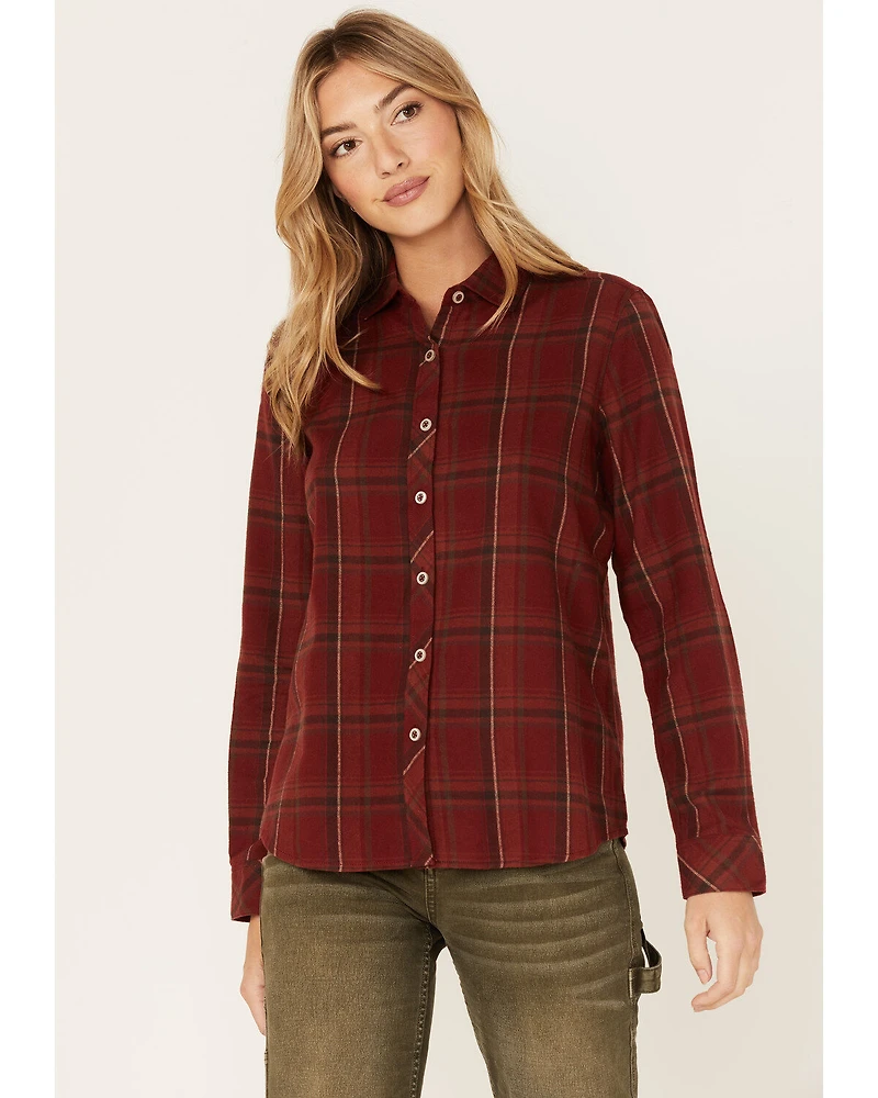 North River Women's Plaid Print Long Sleeve Button Down Flannel Shirt