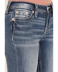Miss Me Women's Medium Wash Mid Rise Horseshoe Pocket 34" Bootcut Stretch Denim Jeans
