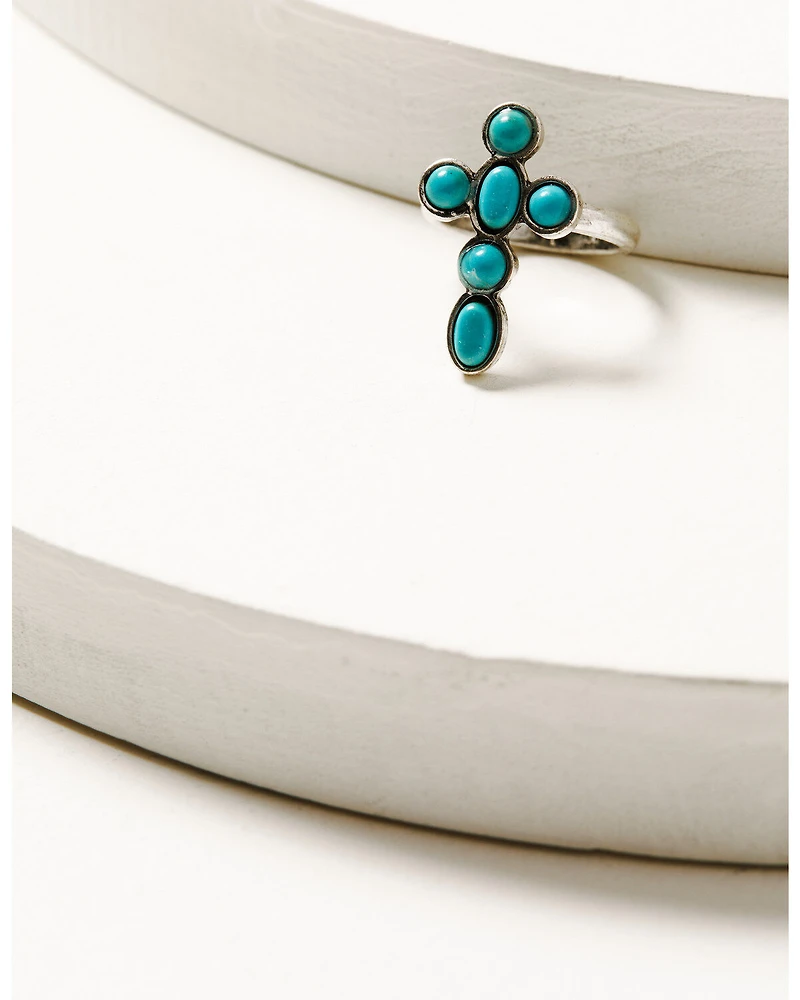 Shyanne Women's Silver & Turquoise Stone Cross 5-piece Ring Set