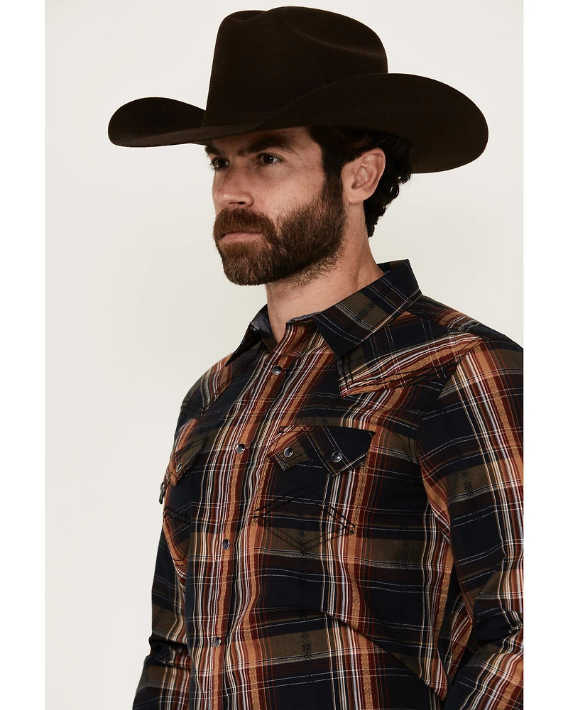 Cody James Men's Trouble Plaid Print Long Sleeve Snap Western Shirt