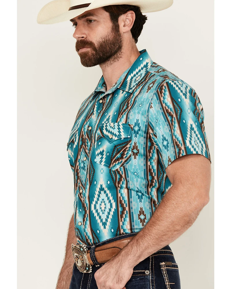 Rock & Roll Denim Men's Southwestern Print Short Sleeve Snap Stretch Western Shirt