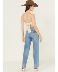 Wrangler Women's Sunset Medium Wash Mid Rise Heritage Straight Stretch Denim Jeans