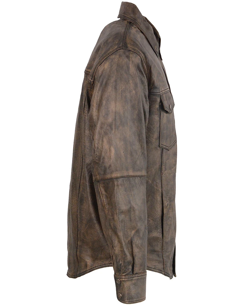 Milwaukee Leather Men's Distressed Brown Light Leather Snap Front Shirt - 4X