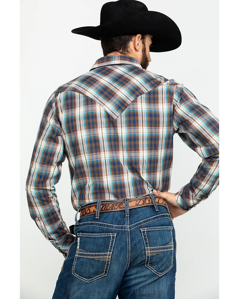 Roper Men's West Made Desert Dobby Plaid Long Sleeve Western Shirt