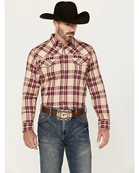 Moonshine Spirit Men's Memory Plaid Print Long Sleeve Snap Western Shirt