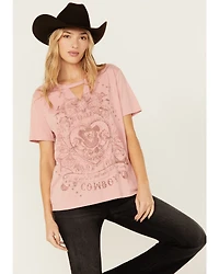 Blended Women's Rodeo Cowboy Cutout Short Sleeve Graphic Tee