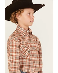 Rough Stock by Panhandle Boys' Plaid Print Long Sleeve Pearl Snap Stretch Western Shirt