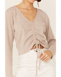 Wild Moss Women's Ribbed Lurex Cinch Front Knit Top